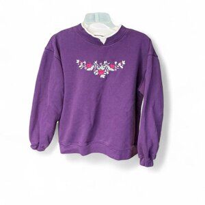 Vintage Cottagecore‎ Purple Floral Crewneck Sweatshirt Grandma Large